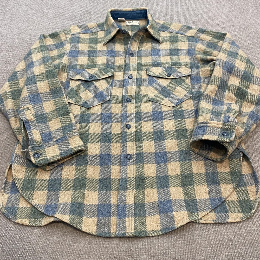 Vintage L.L. Bean Shirt Men Large Multicolor Plaid Wool Flannel USA Made 80s 90s